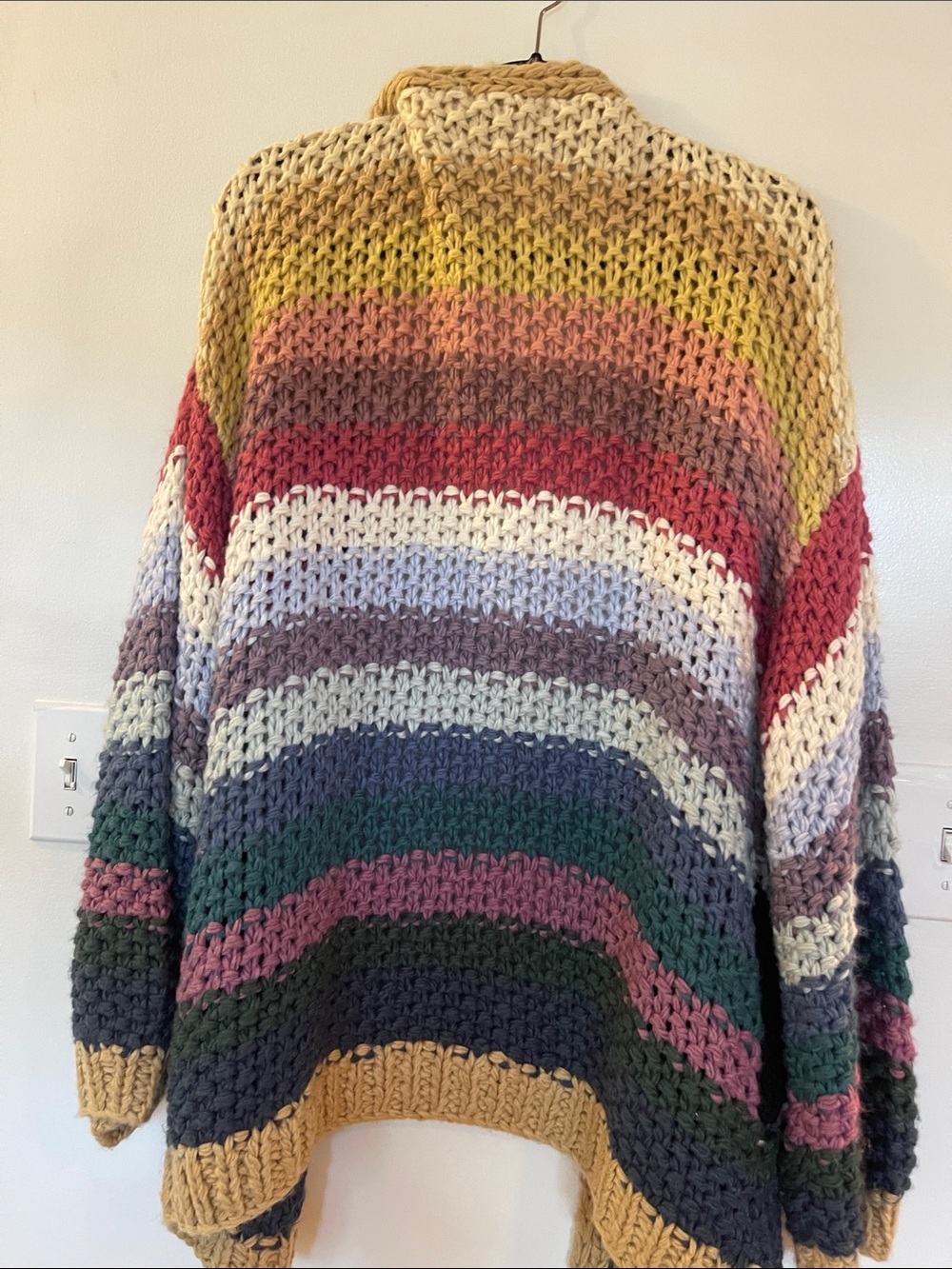 Listicle Multicolor Chunky Stripe Open Cardigan - Mustard Trim - Picture 4 of 5